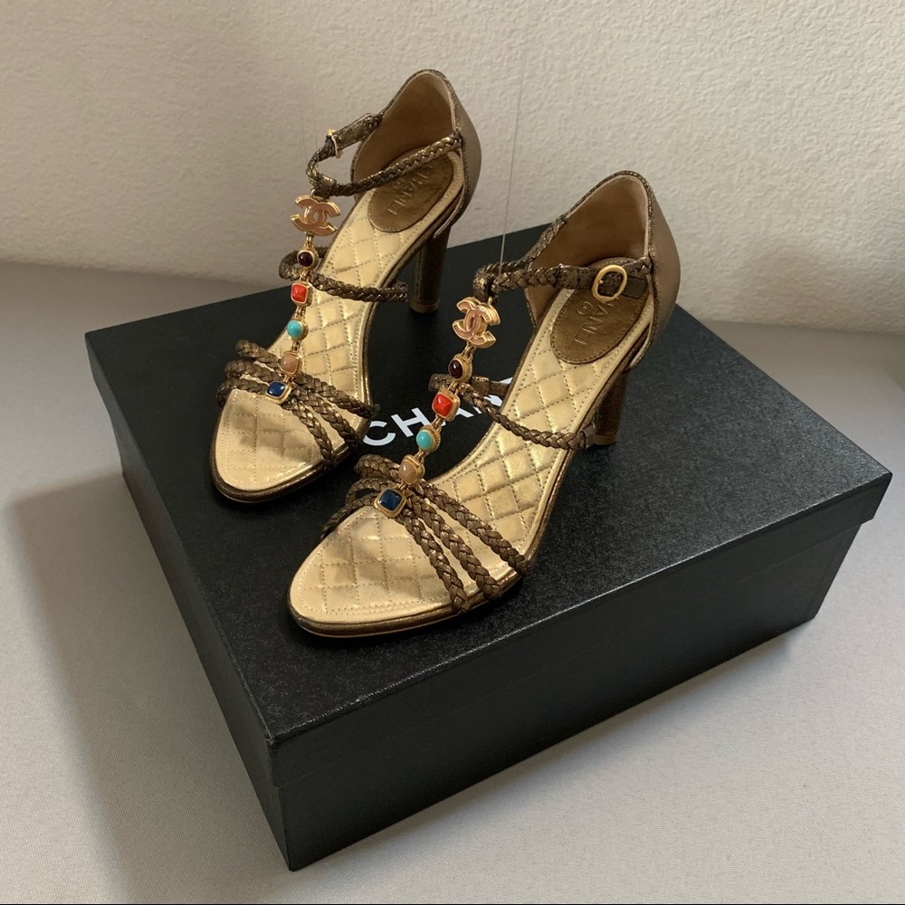 Chanel gold gems sandal heels